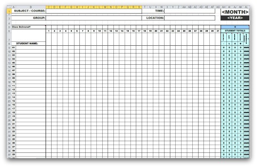 Attendance Muster Format Monthly Class Sheet Template