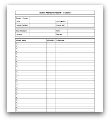 Printable Lesson Attendance Form in PDF format