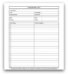 Printable Attendance Form for Trainers and Instructors in PDF format
