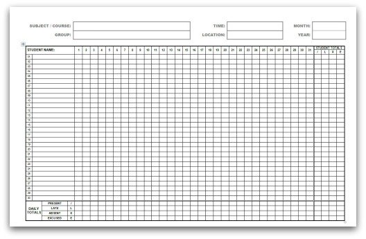 Monthly attendance forms in MS Word format