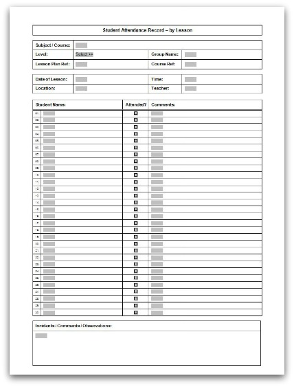 Click to download Lesson Attendance Template