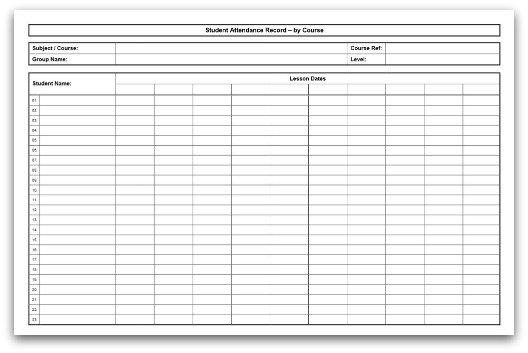 Printable Course Attendance Sheet in PDF format