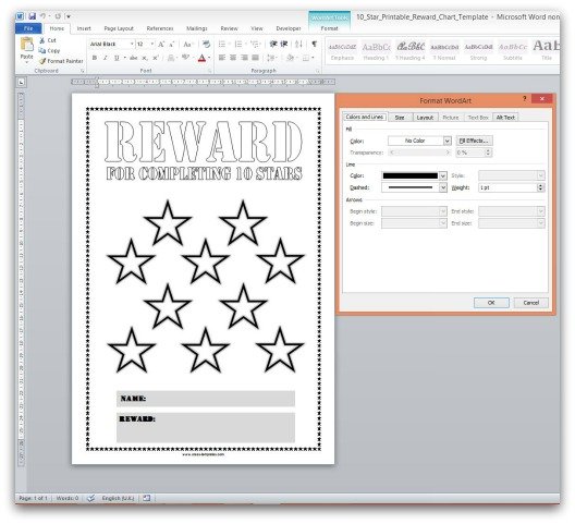 Reward Chart Template in Microsoft Office Word